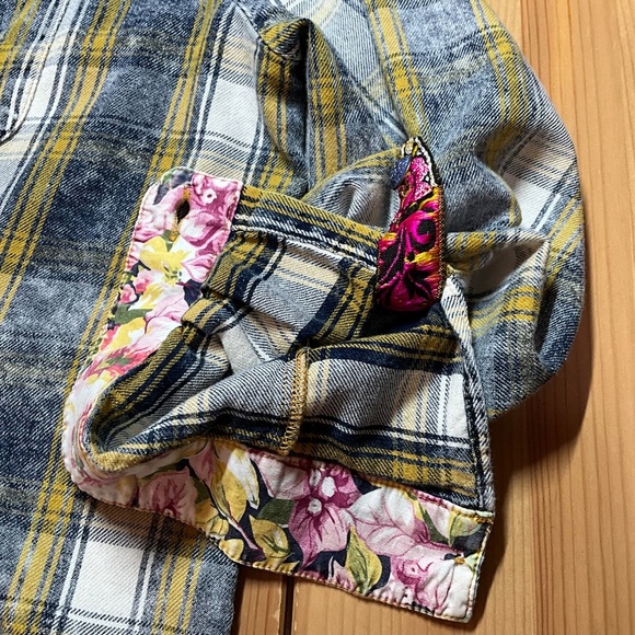 ARATTA SILENT JOURNEY Cotton Blend Button Front Mixed Print Shirt Roll Tab Sz L - Picture 12 of 13